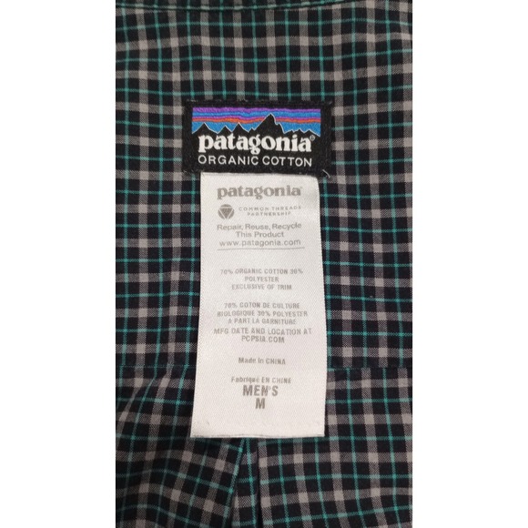 Patagonia Plaid Shirt Men's Medium Green Blue Organic Cotton Blend Button Up - Picture 3 of 7